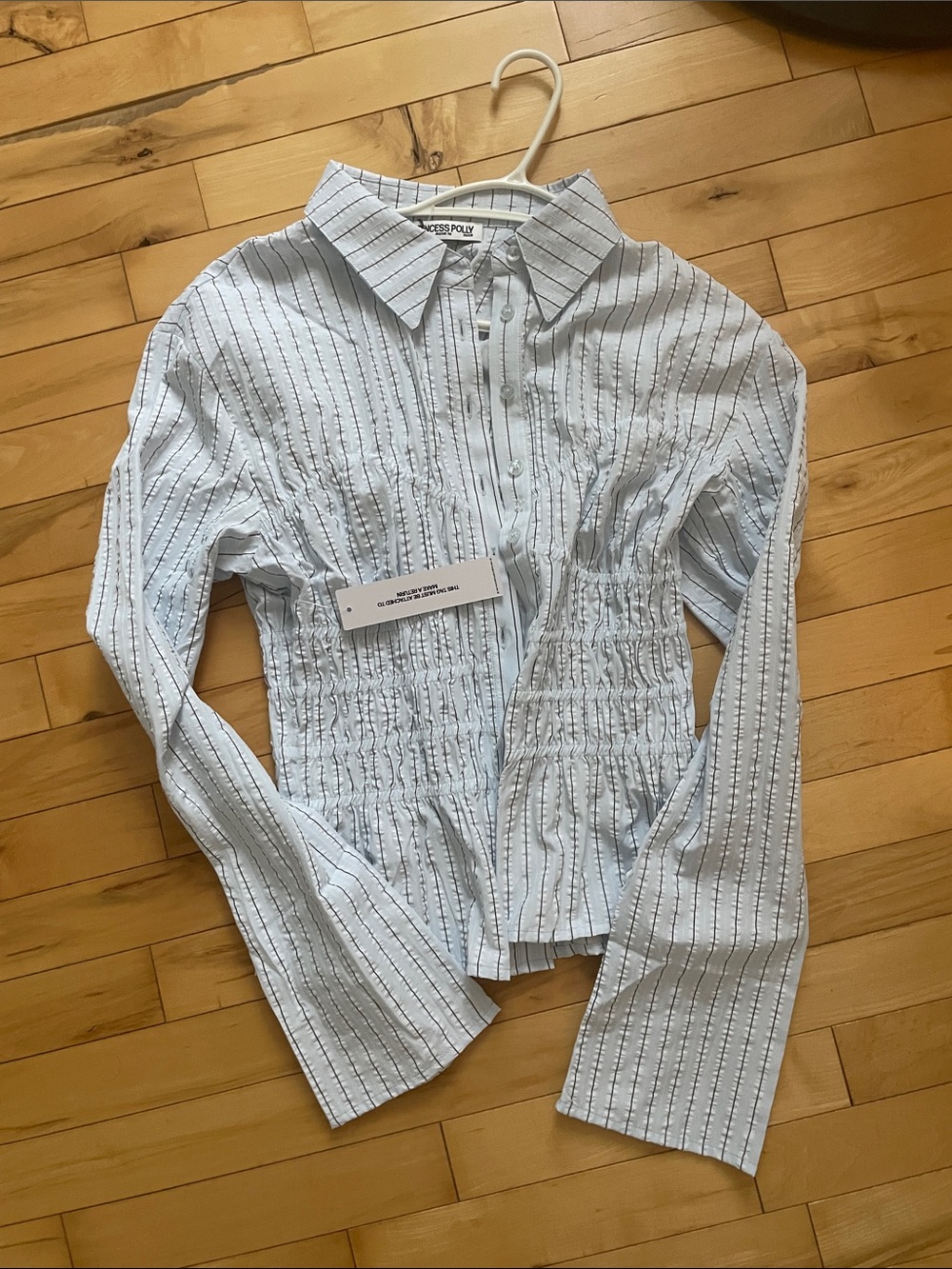 Princess Polly White Smocked Button-Down Stripe Shirt